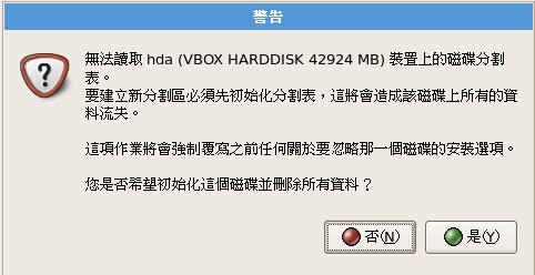 安装程式找不到磁碟分割表的警告图示