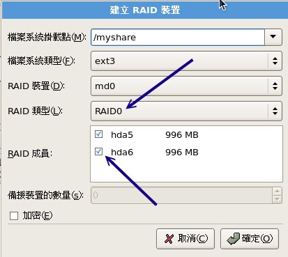 软体磁碟阵列的挂载点、等级与档案系统格式